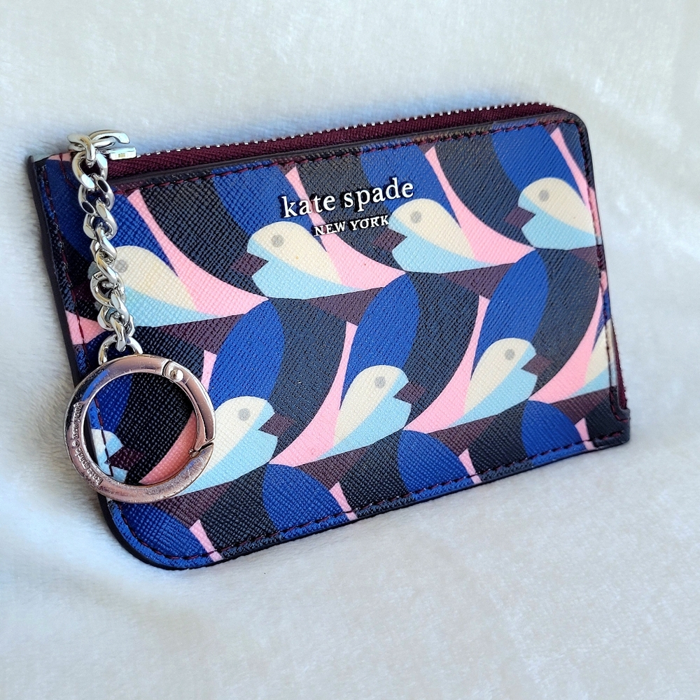 Authentic Kate Spade Cameron Geo Birds Card Holder Wristlet Key Chain